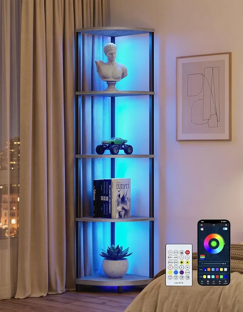 Corner Shelf with LED Light, 5 Tier Floor Lamp - photo 2