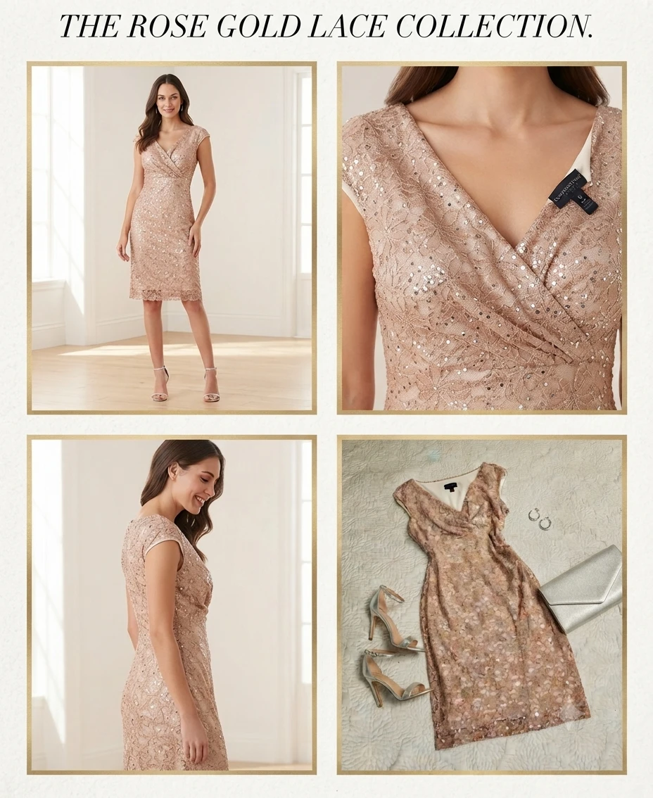 Adrianna Papell Rose Gold Lace Sequin Dress - photo 2