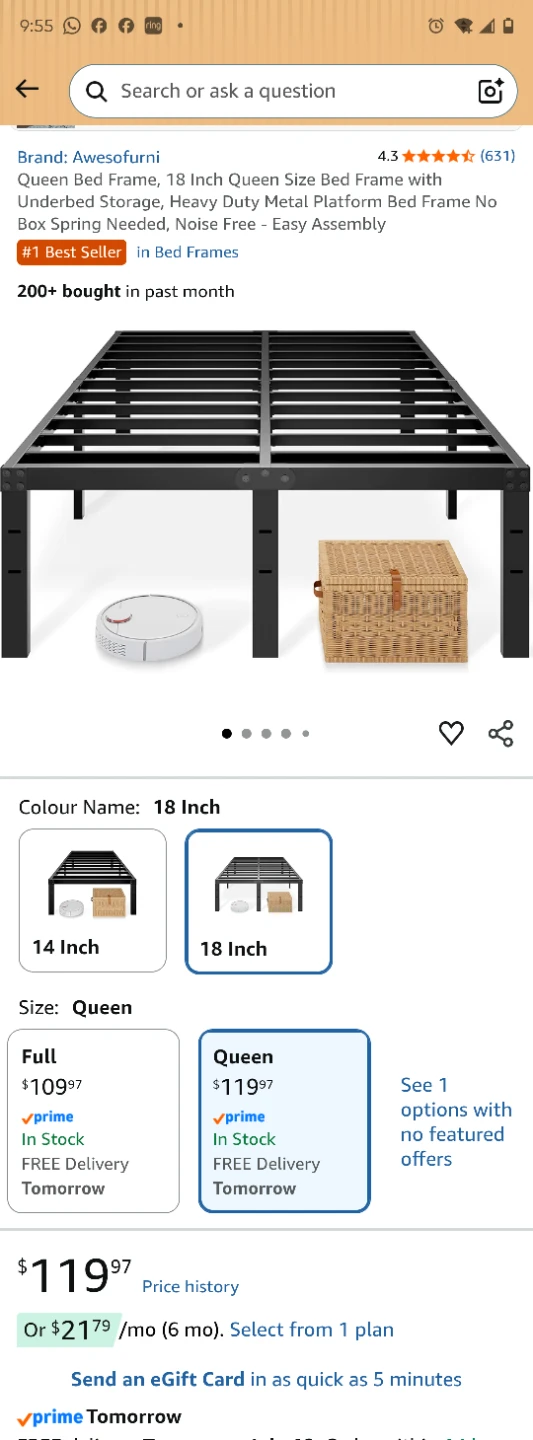 Awesofurni Queen Size 18 Inch Bed Frame