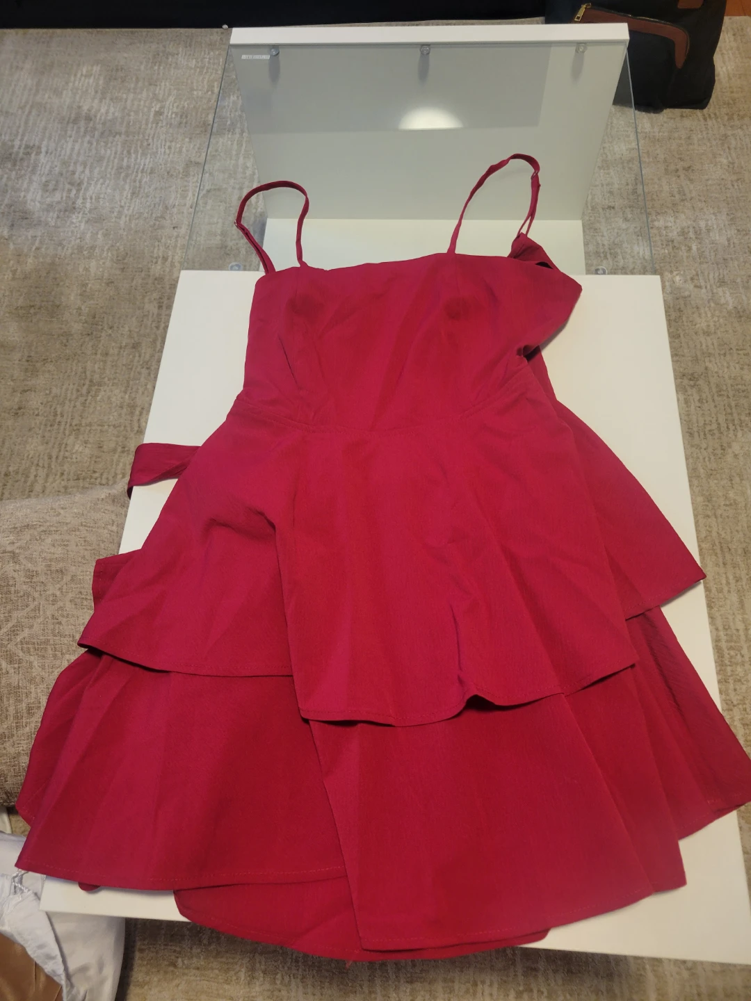 Red tiered bow dress