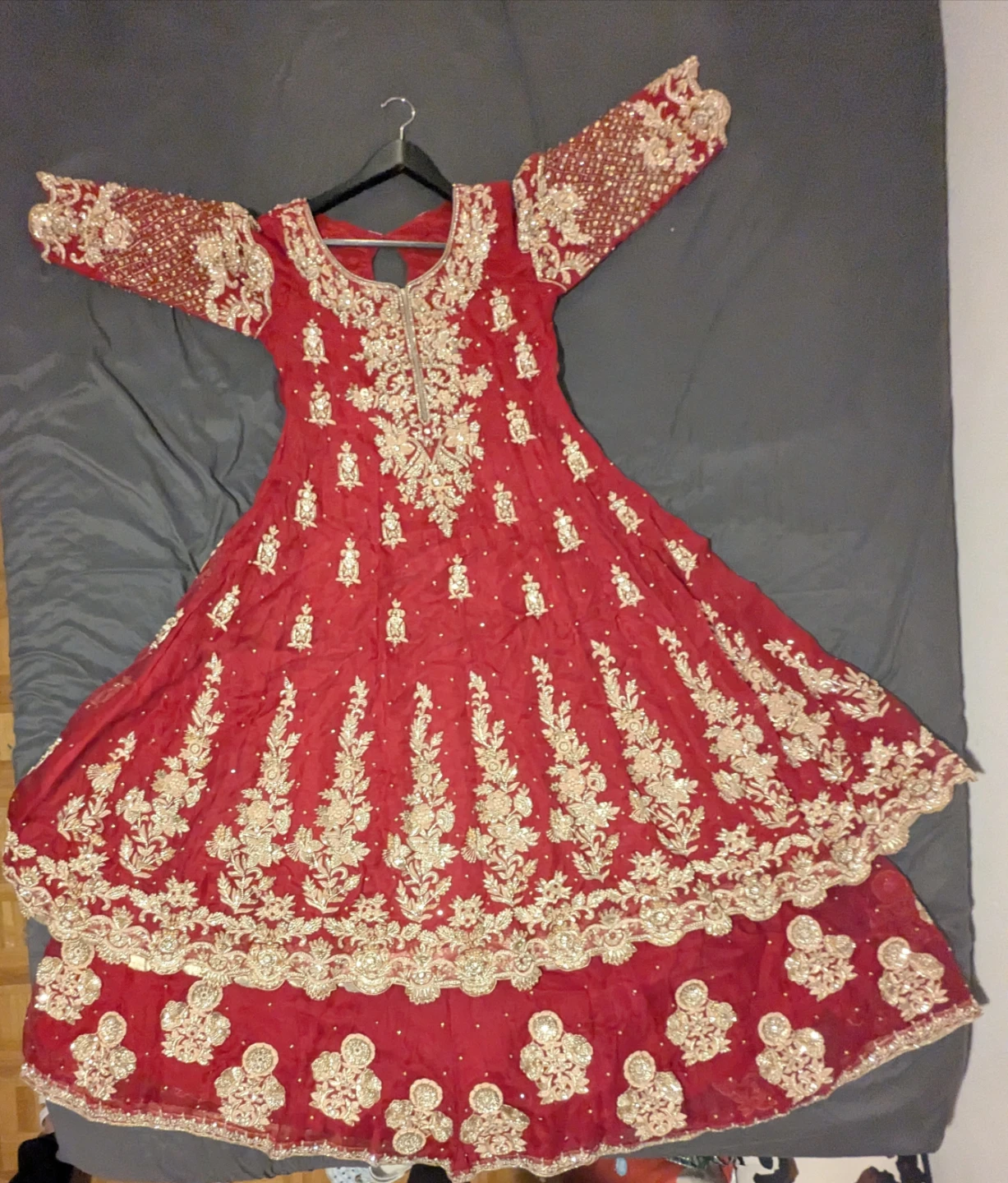 Pakistani/Indian Red & Gold Embroidered Wedding Dress & Langha
