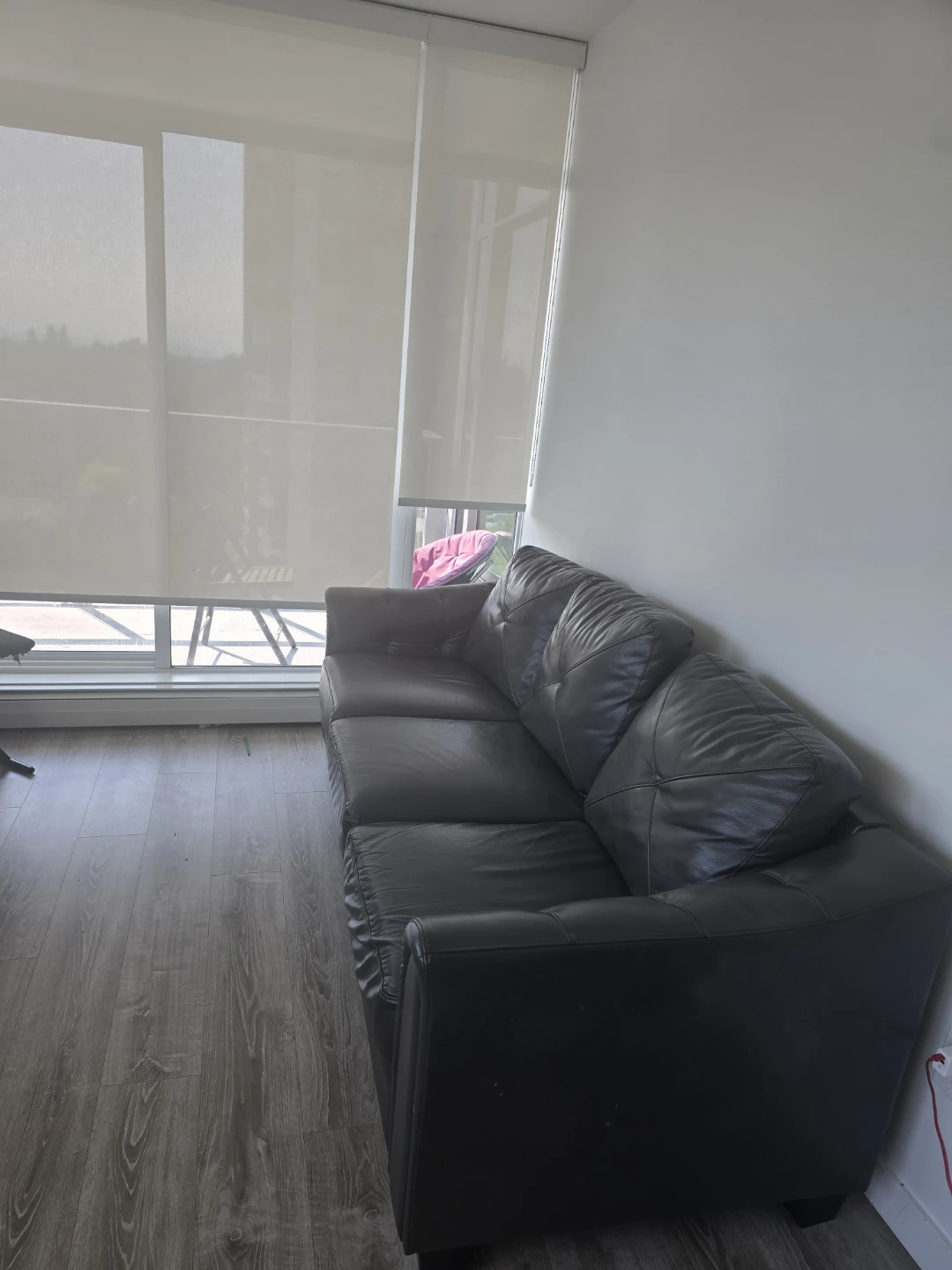 Dark Grey Leather Couch - photo 2