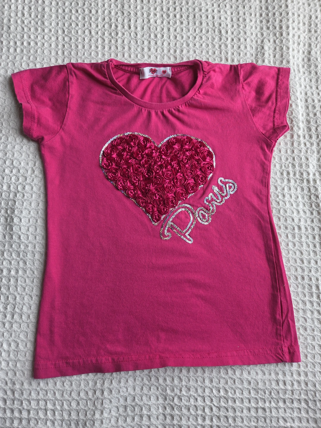 Paris So Girly Girls T-shirt 3D Rosette Heart Sequins Size 10