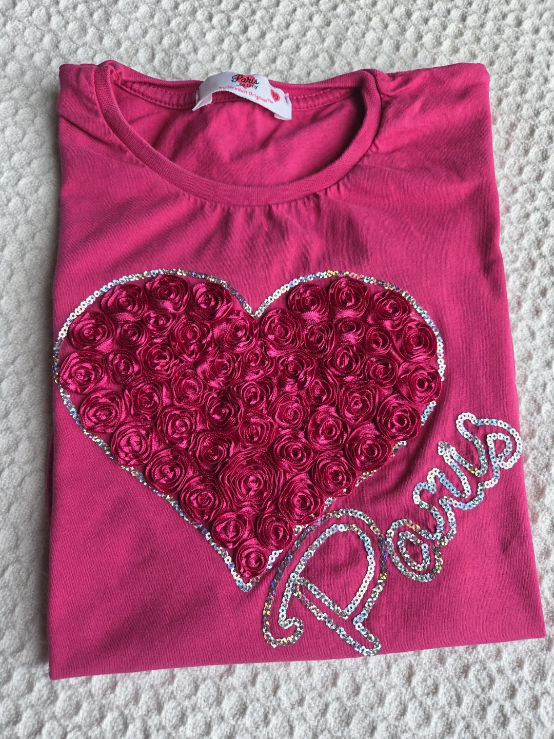 Paris So Girly Girls T-shirt 3D Rosette Heart Sequins Size 10 - photo 3
