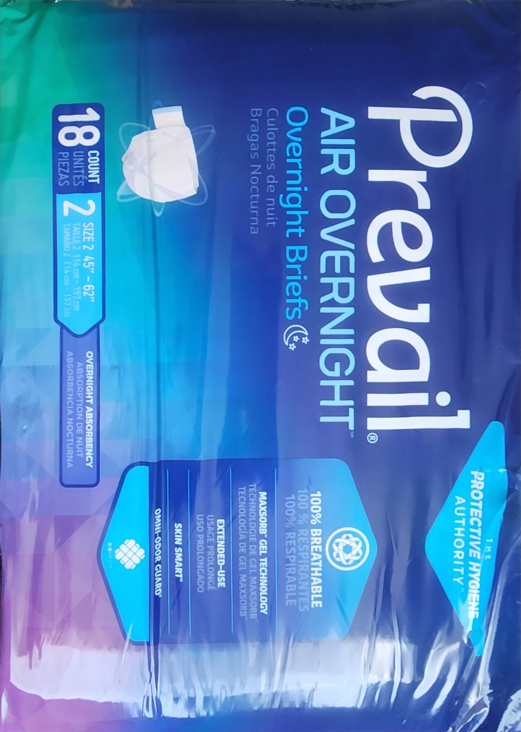 Prevail Air Overnight Briefs - Size LARGE (45"-62") - 18 Count - photo 2