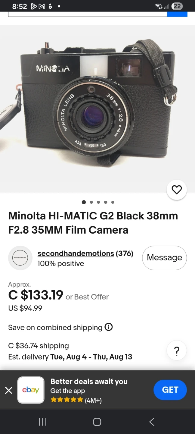 Minolta HI-MATIC G2 Black 35mm Film Camera - photo 4