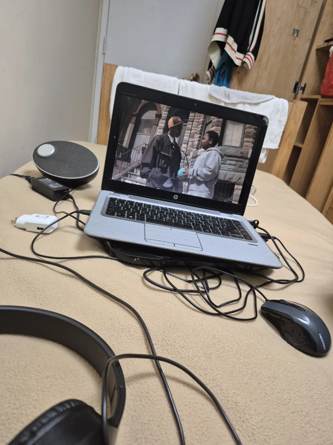 HP Laptop with External Mouse and Headphones