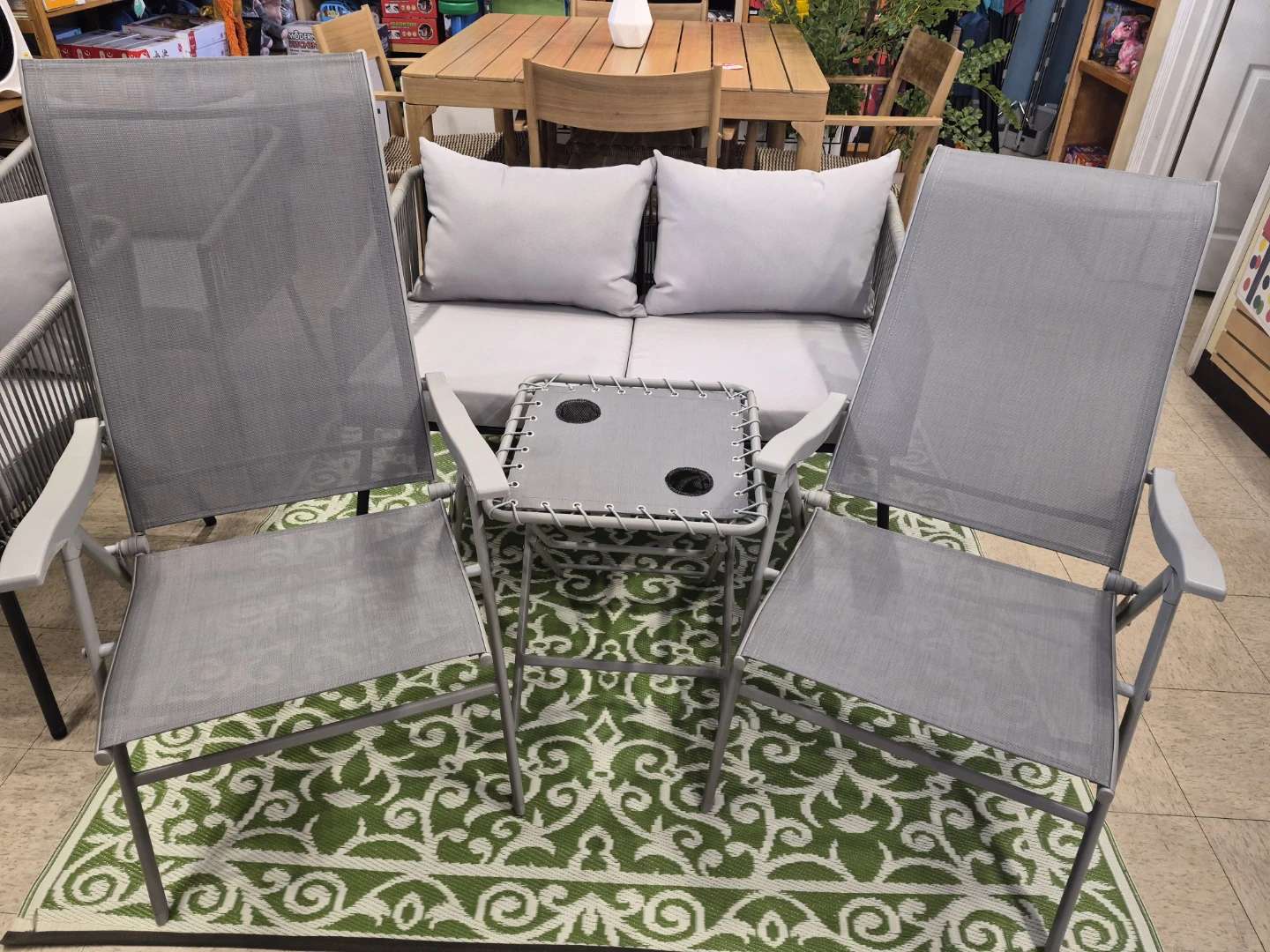 New Gray Outdoor Folding Chairs with Side Table