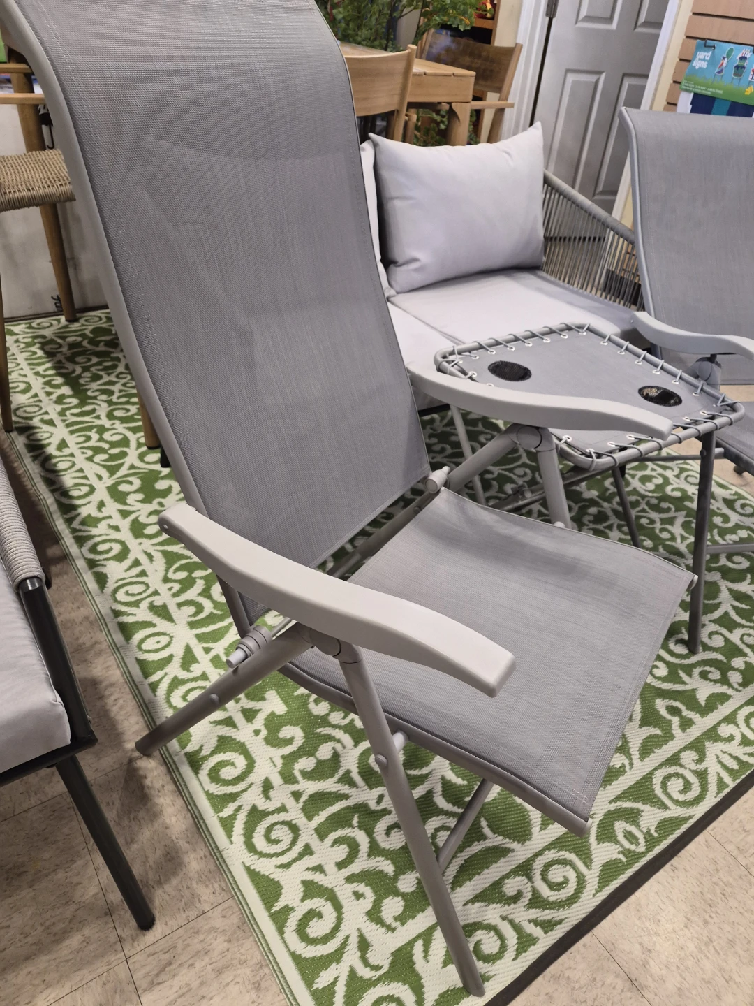 New Gray Outdoor Folding Chairs with Side Table - photo 3