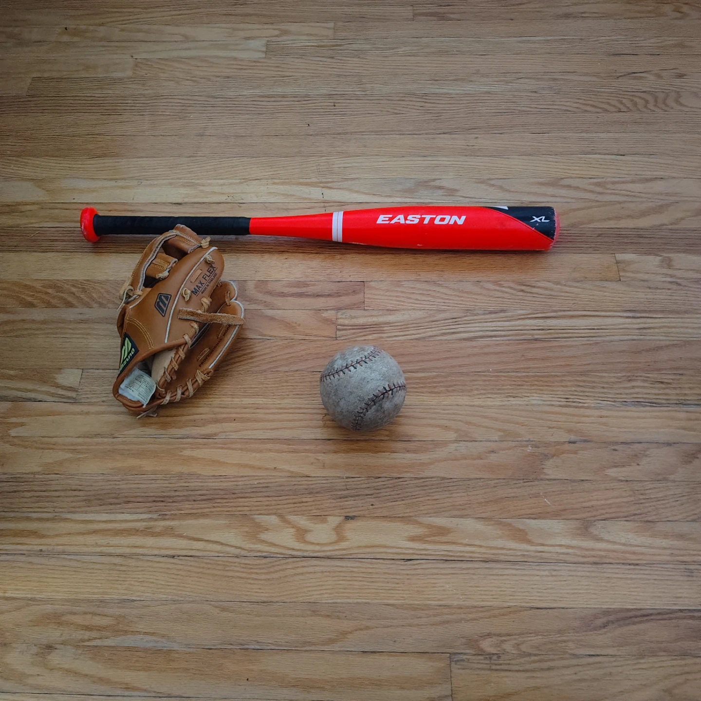 Easton XL Baseball Bat with Mizuno Glove and Ball