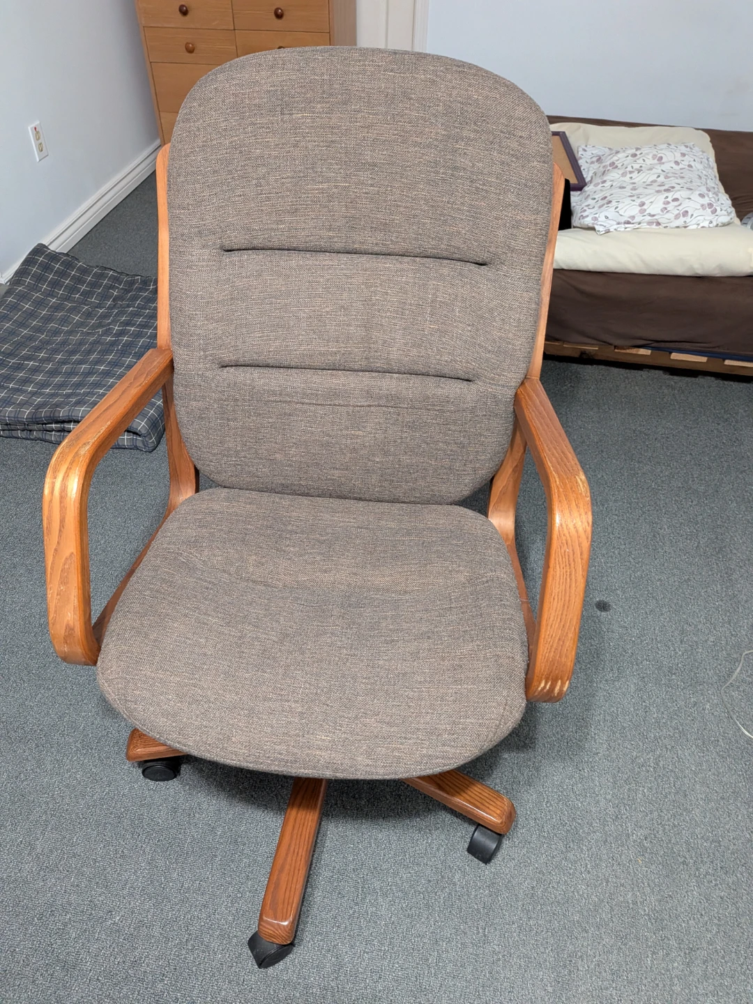 Office Chair - Grey Fabric with Wood Accents