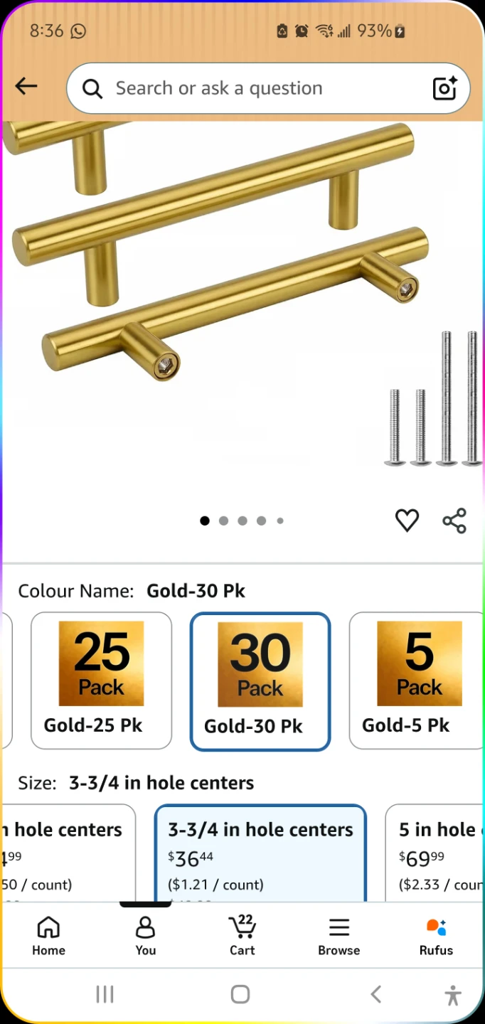 Gold Cabinet Handles - 30 Pack