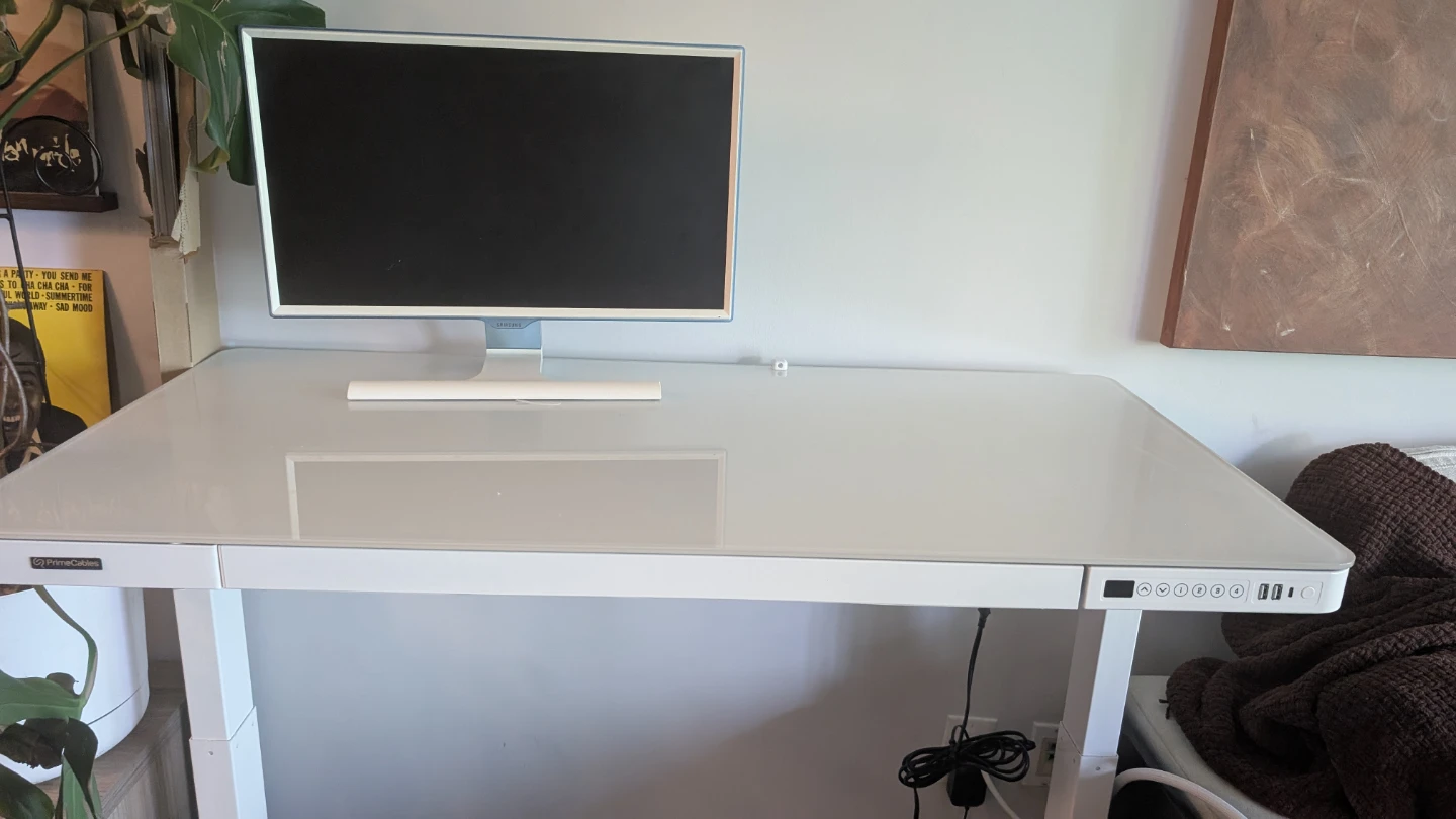 PrimeCables White Glass Electric Standing Desk