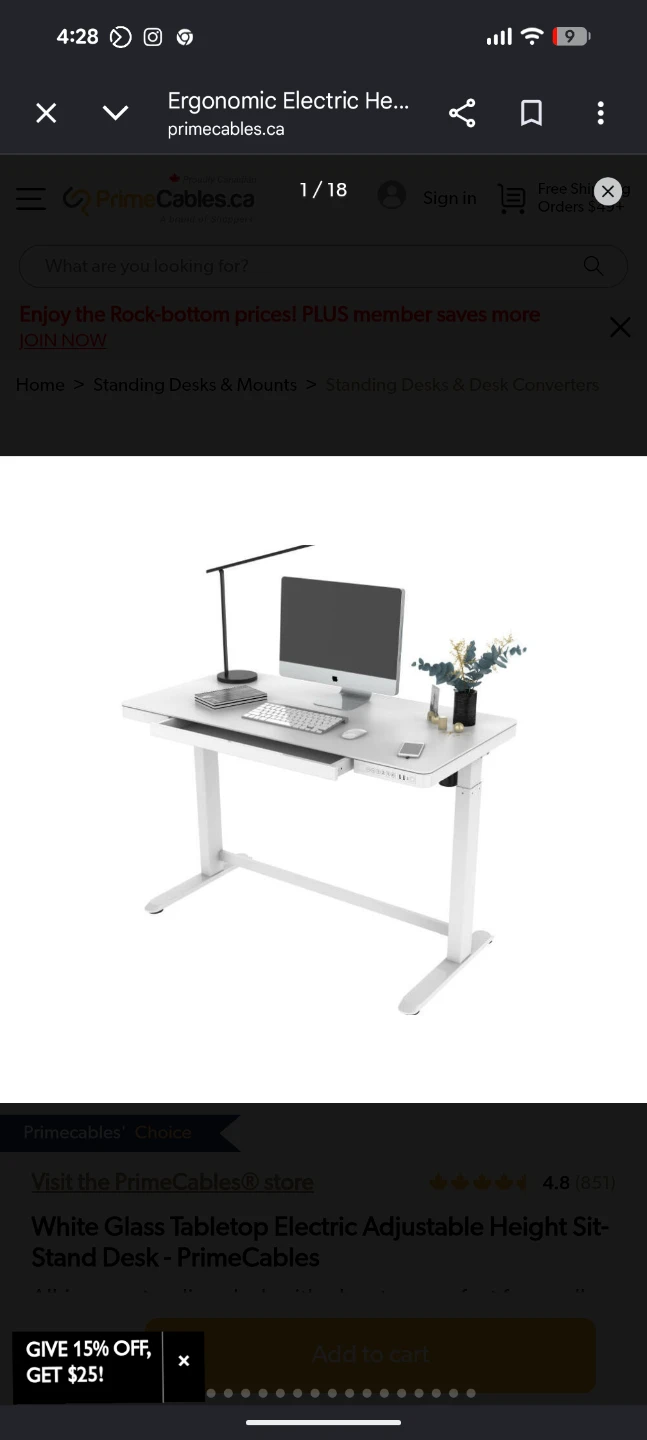 PrimeCables White Glass Electric Standing Desk - photo 4