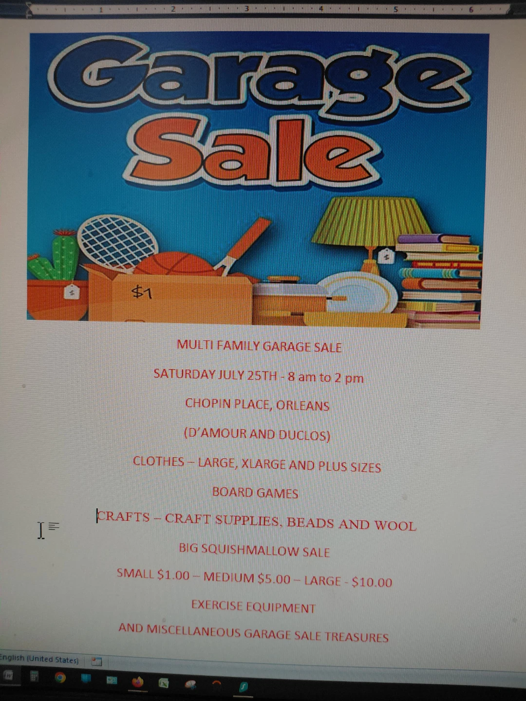 MULTI FAMILY GARAGE SALE  - SATURDAY JULY 25TH