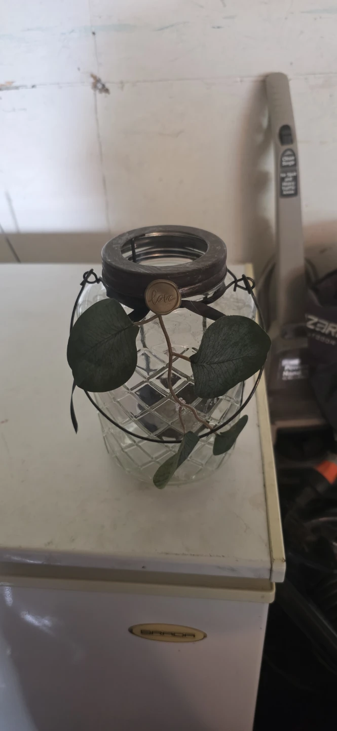 18 Decorative Glass Jar with Faux Eucalyptus
