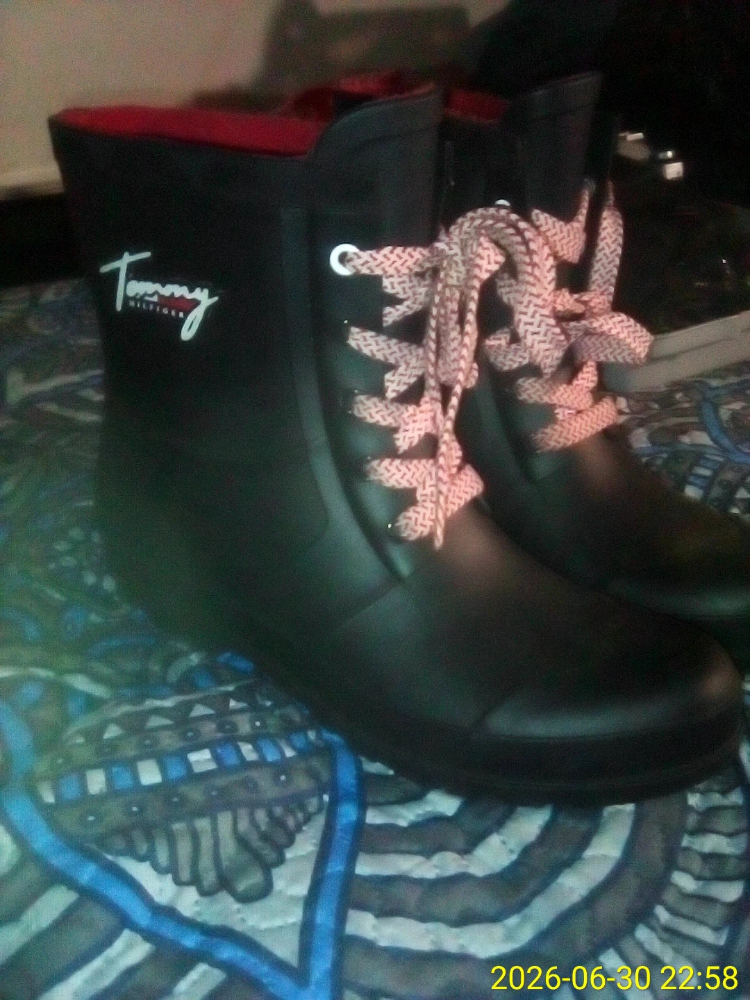 Tommy Hilfiger Black Rain Boots with Pink Laces