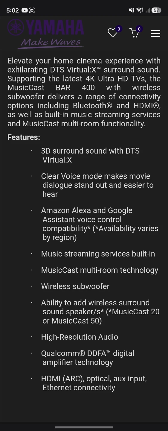 Yamaha YAS-408 Soundbar & Subwoofer - photo 5