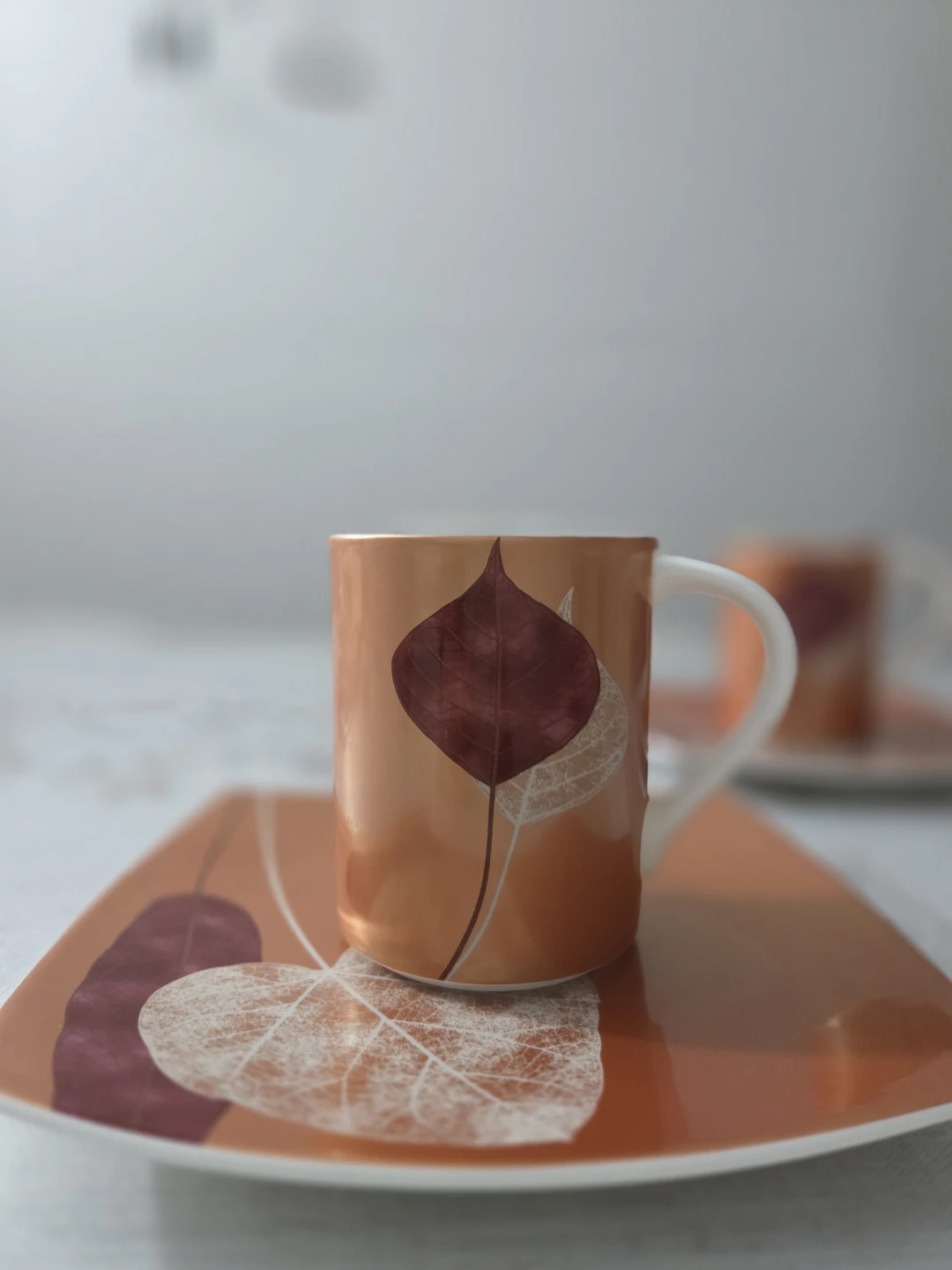 Mikasa Set of 2 Orange Leaf Design Coffee Mugs and Saucers - photo 2