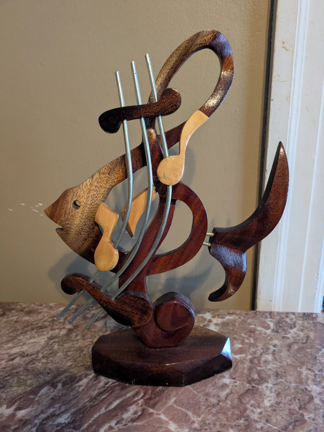 Wooden Fish Musical Note Sculpture