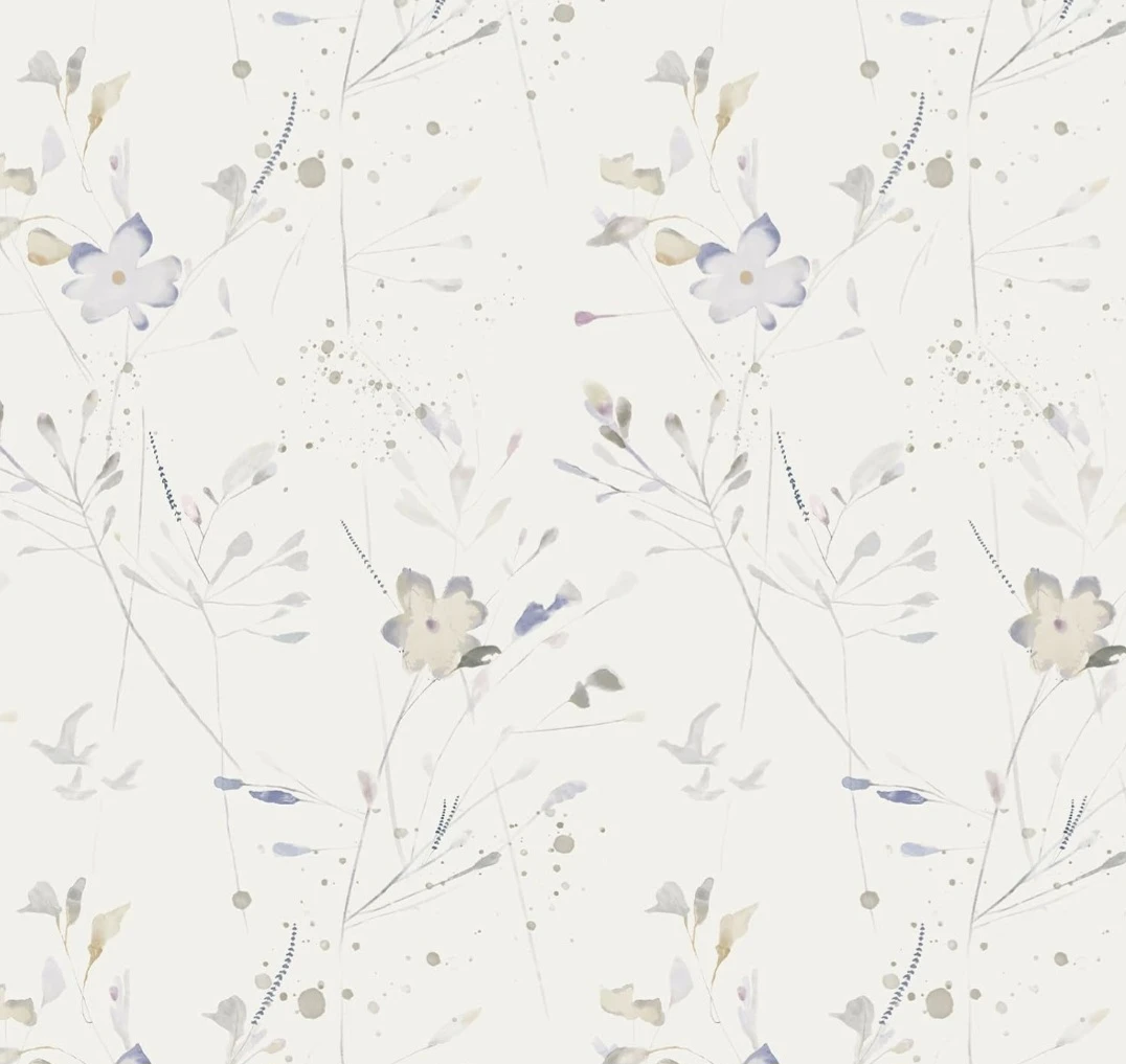White Watercolor Floral Peel & Stick Wallpaper Roll 17.3"×385"
