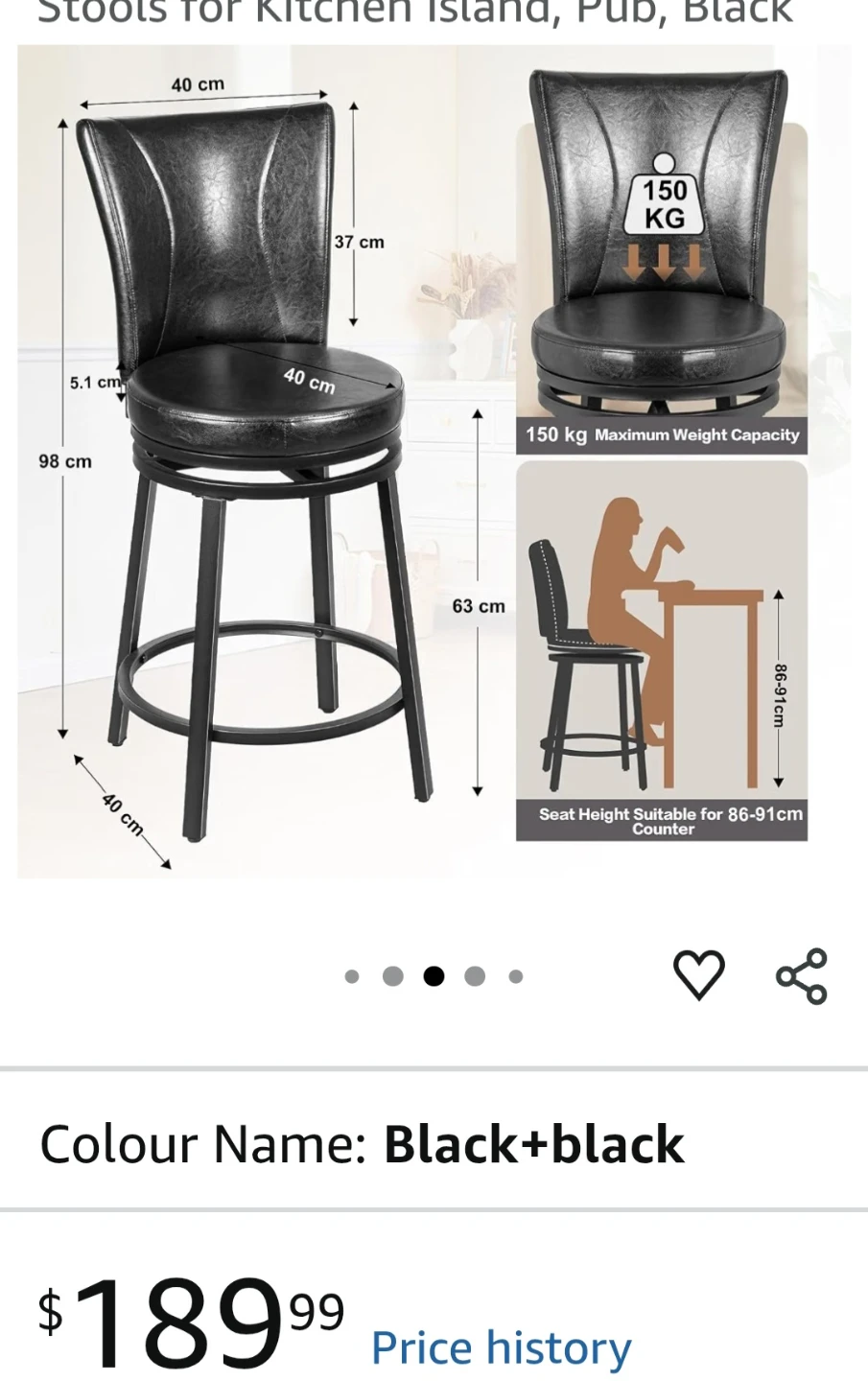 2 - TWO LEATHER Black Swivel Bar Stools (Set of 2) - photo 3