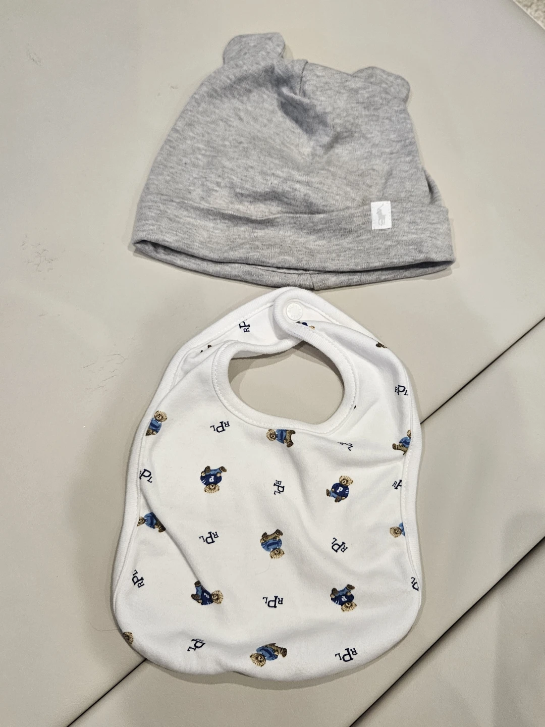 Ralph Lauren Baby Bear Hat and Bib Set