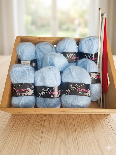 Vintage Baycrest Courtney 11 x 50g light baby blue yarn