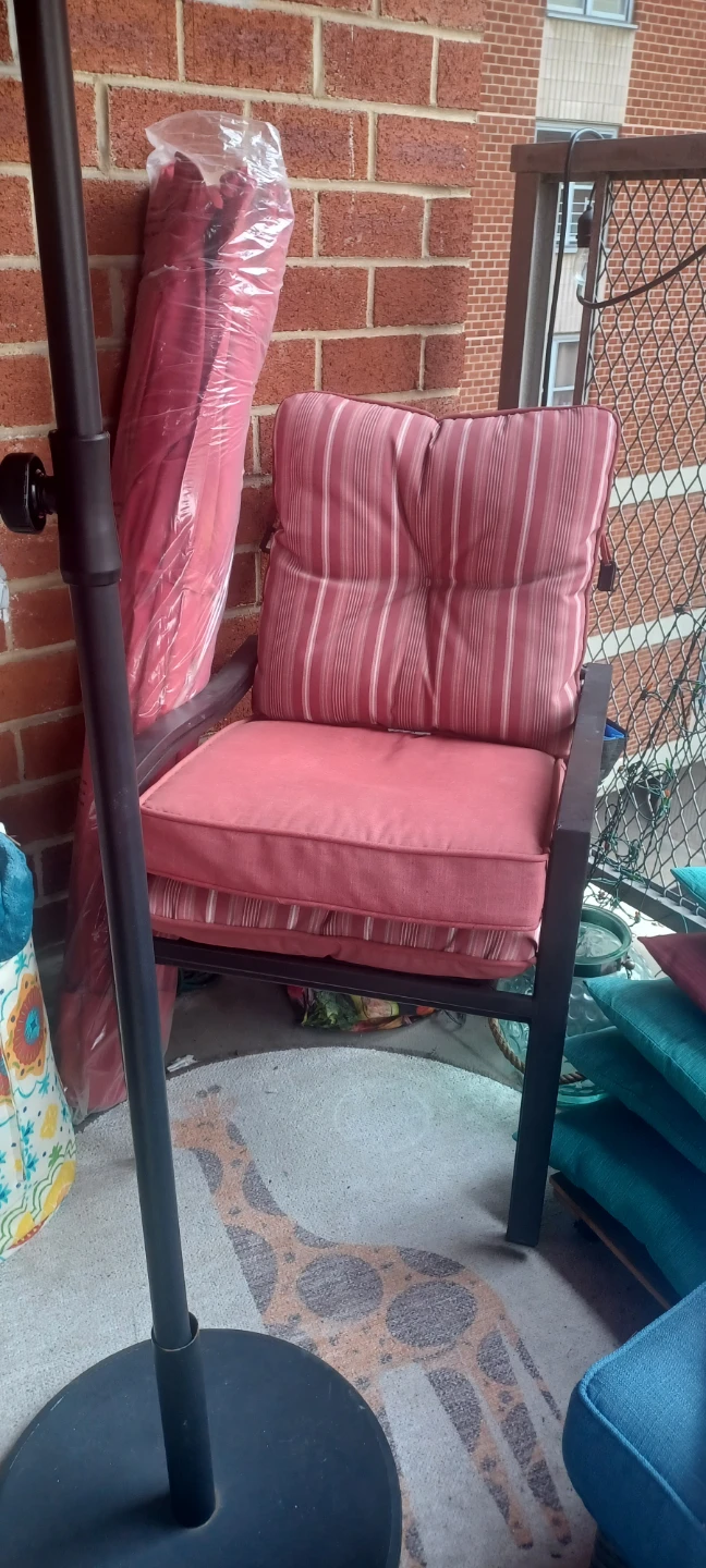 Red Outdoor Chairs, Cushions and Patio Umbrella