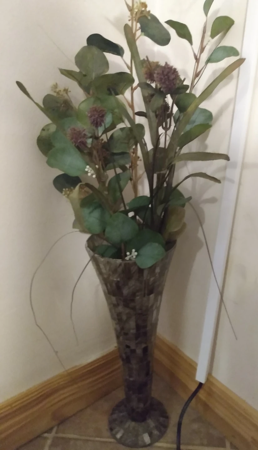 Decorative Faux Eucalyptus Arrangement in Mosaic Vase - photo 2