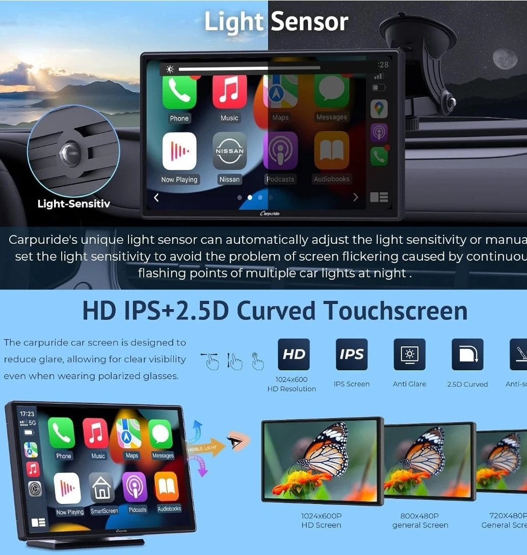 Carpuride 9-inch Portable Car Stereo Apple CarPlay Android - photo 3