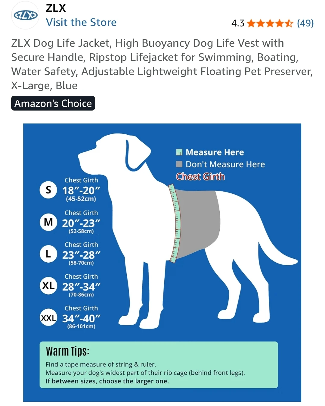 ZLX Dog Life Jacket - X-Large, Blue - photo 4