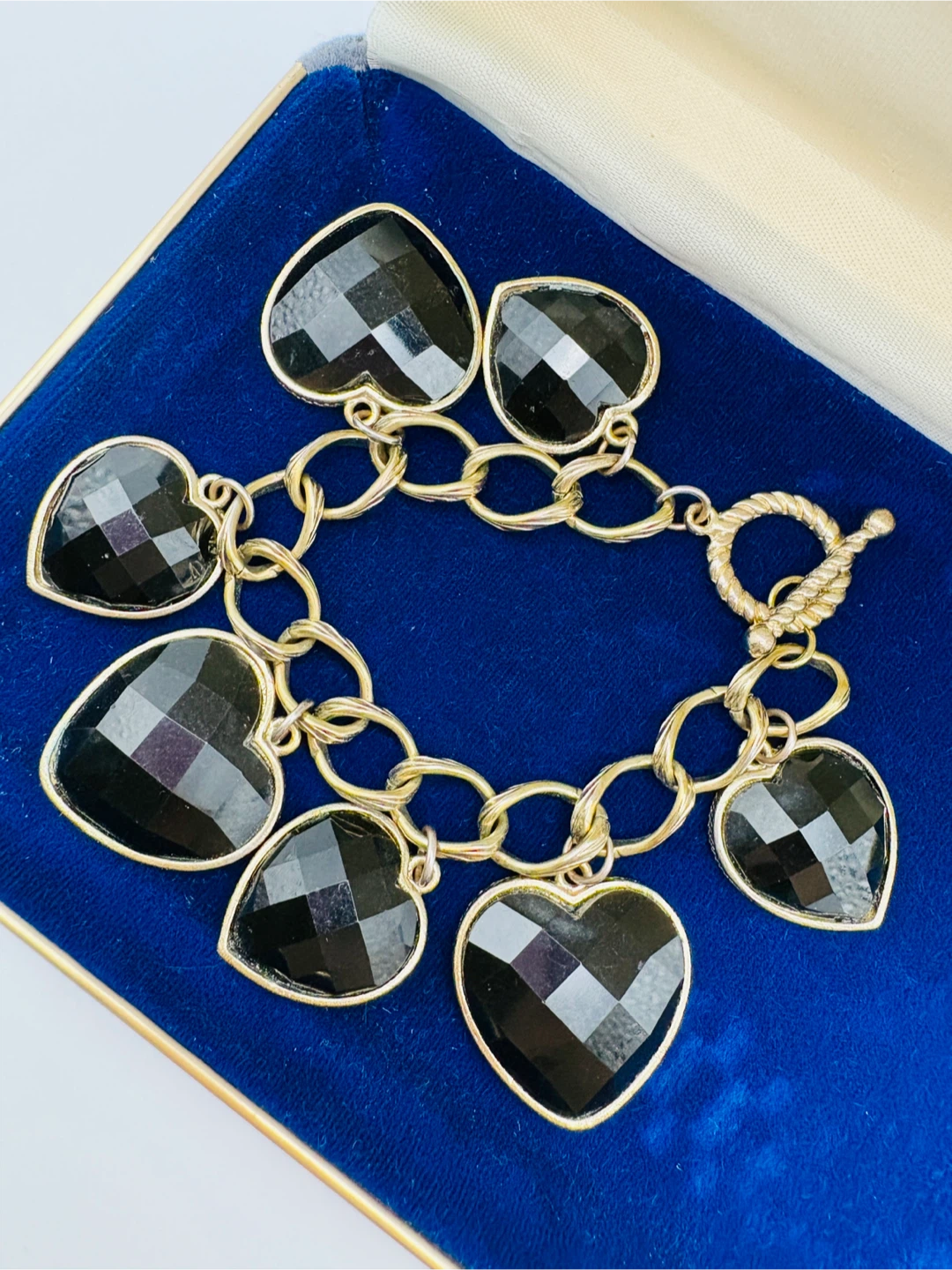 Vintage Glass Puffy Heart Charm Bracelet