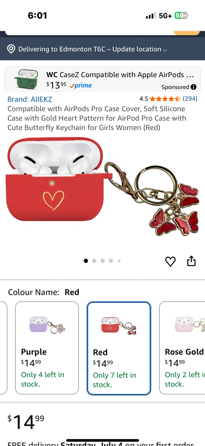 Red AirPod Pro Case with Heart Charm - photo 2