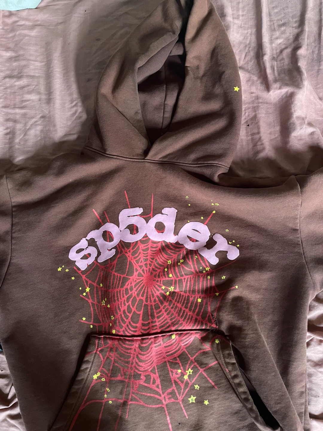 Brown Sp5der Hoodie Men - photo 2