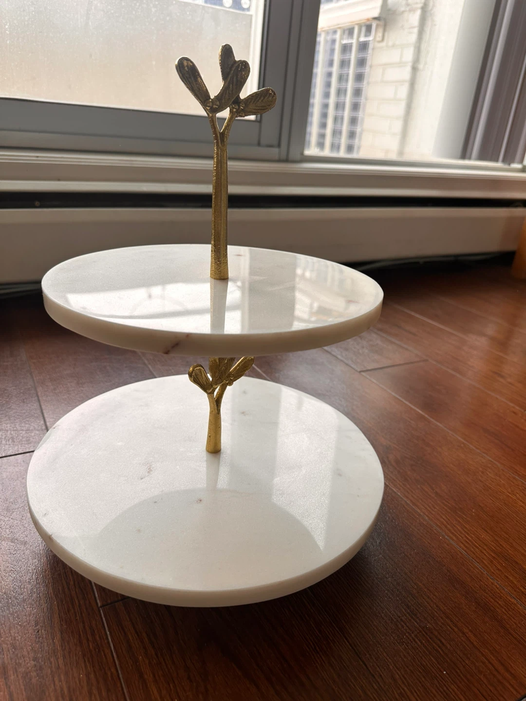 Marble Two-Tiered Server with Gold Branch Stand