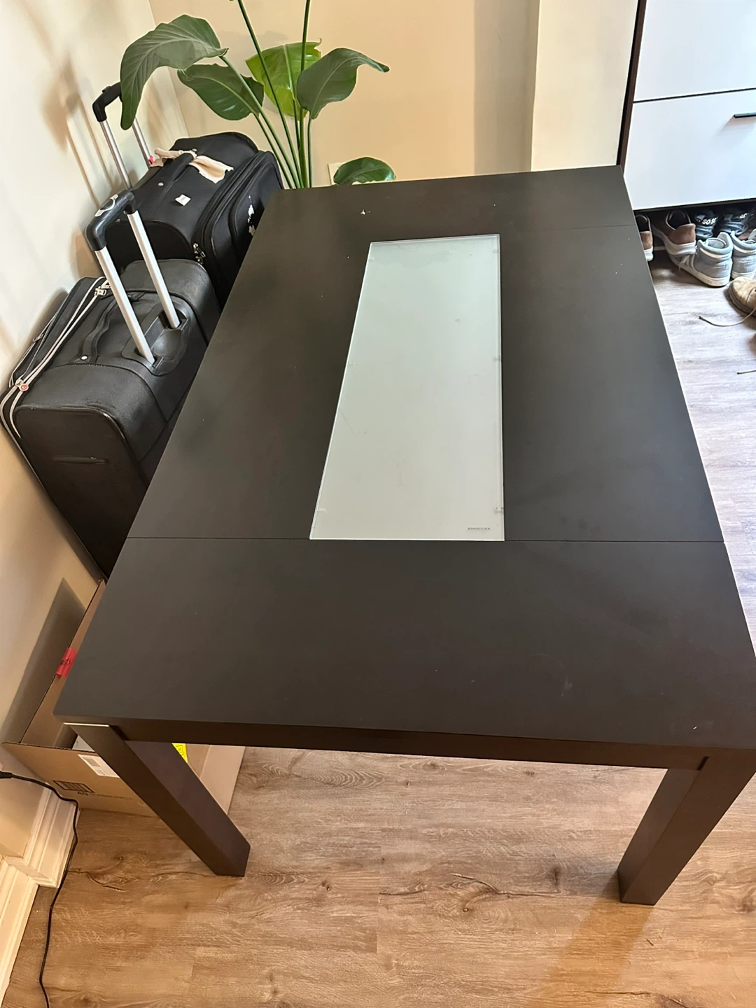 Dark Brown Dining Table with Glass Insert