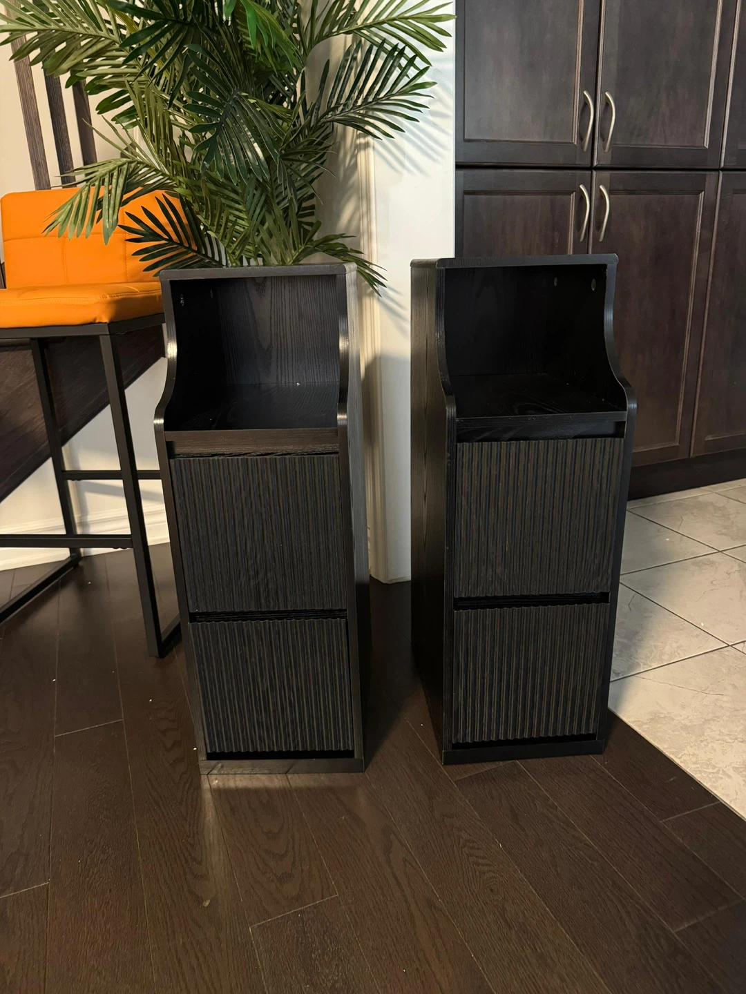 Two Black Wood Side Tables / Nightstands