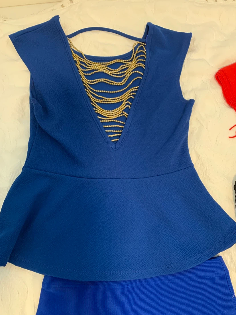 Royal Blue Embellished Peplum Top and another nice style