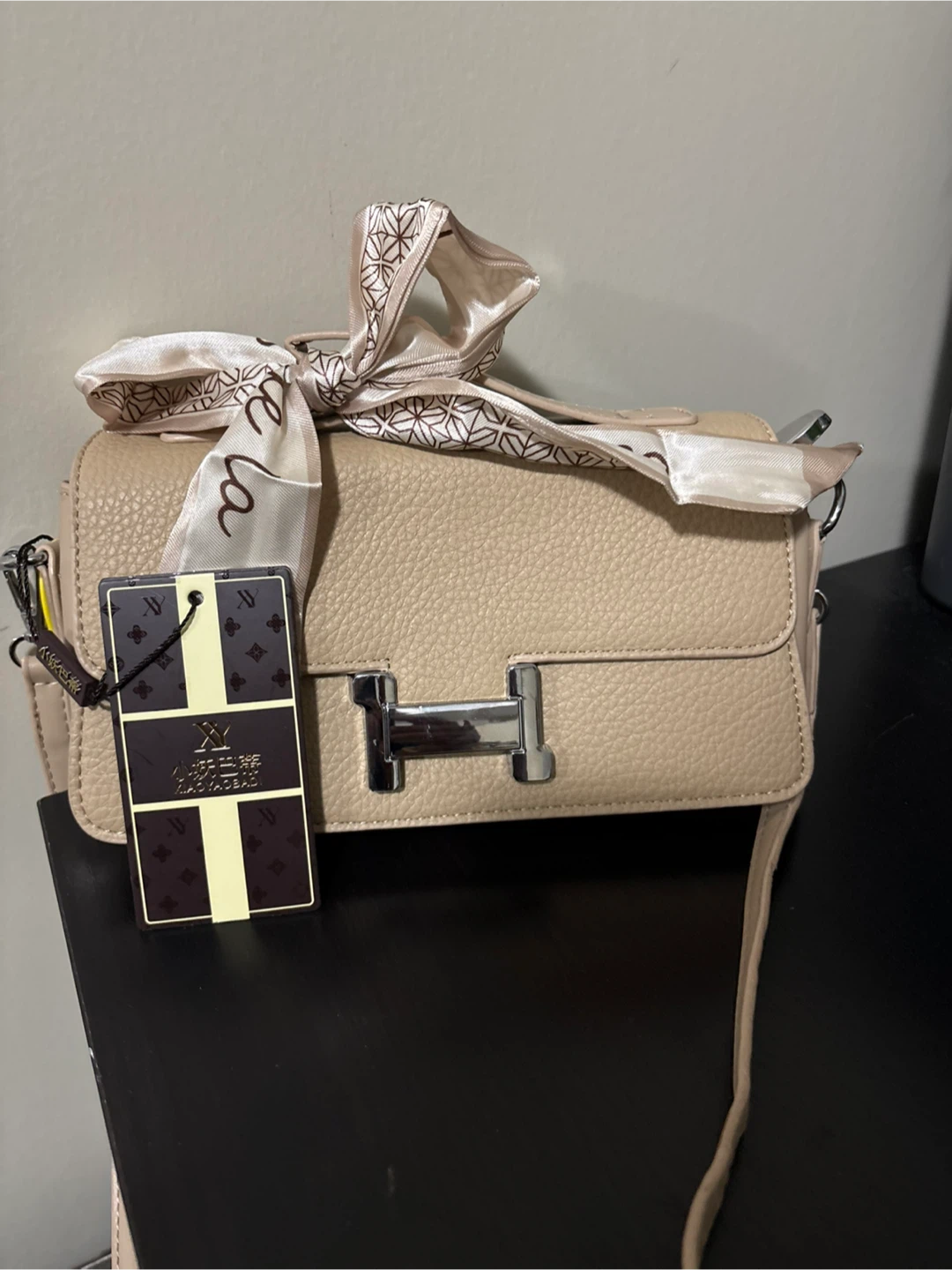 Women's Beige Pebble Grain Crossbody Bag