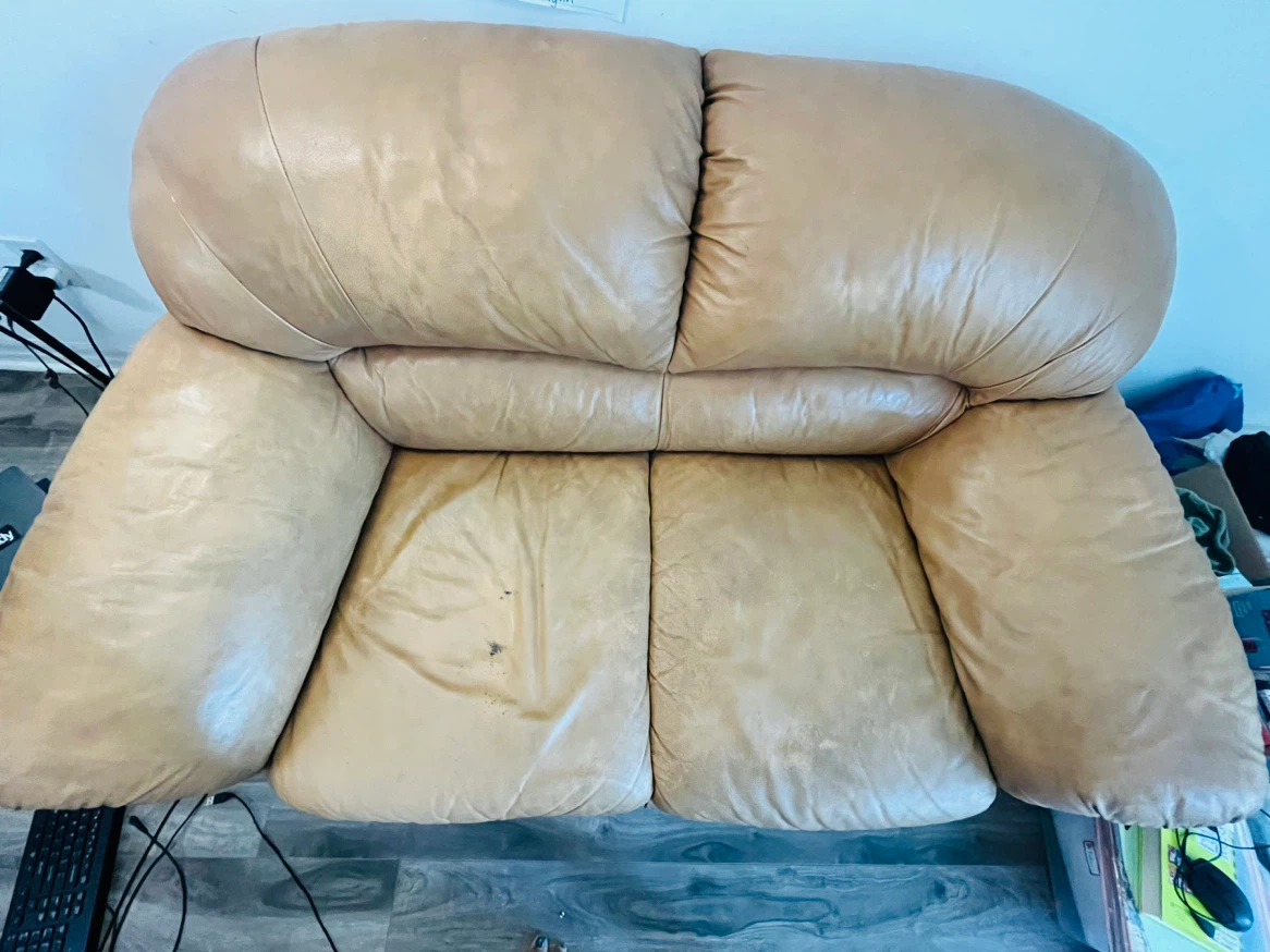 Tan Leather Loveseat Sofa