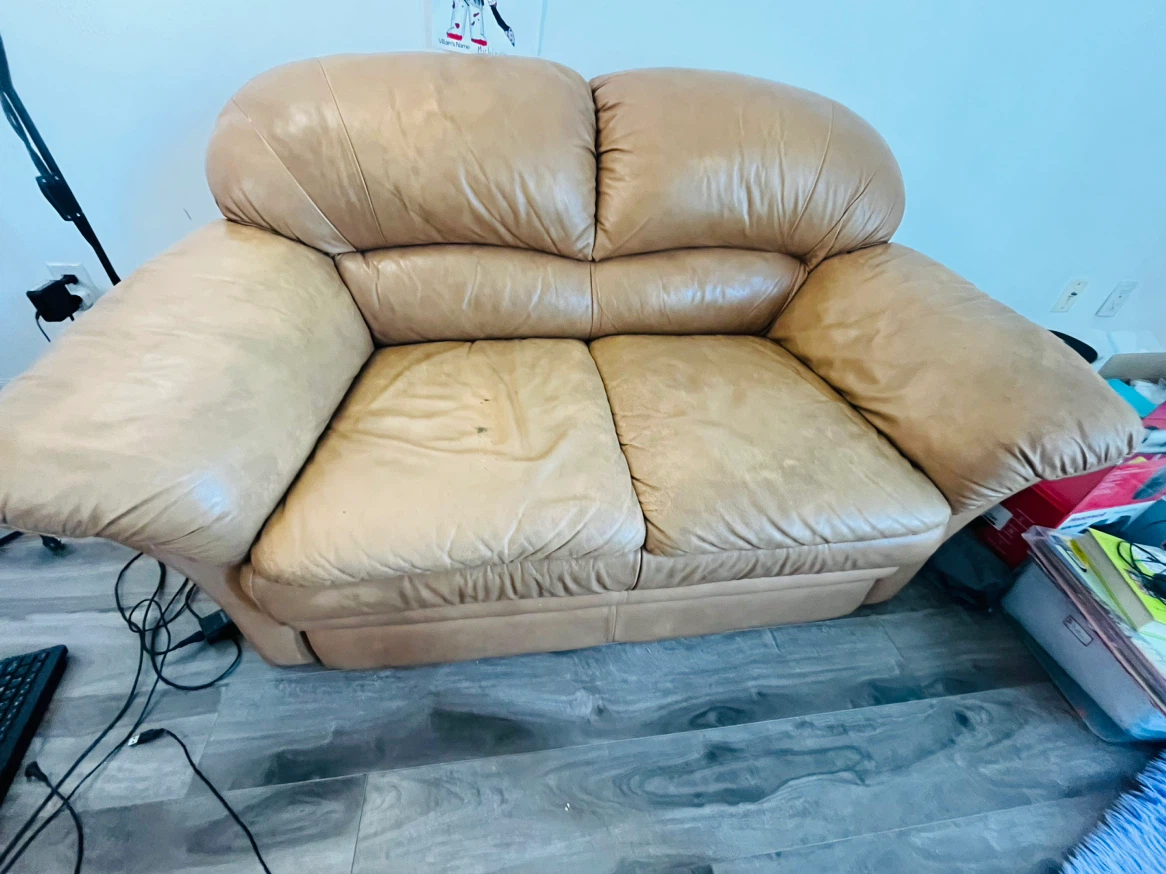 Tan Leather Loveseat Sofa - photo 2