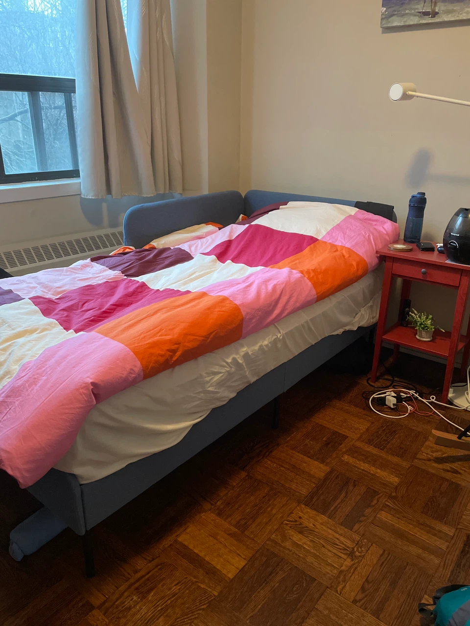 Twin bed frame mattress and night table