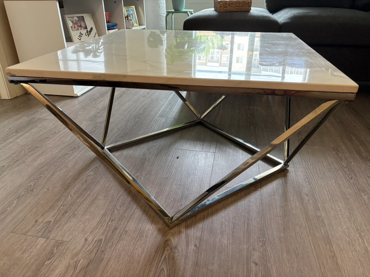 Square Marble Top Coffee Table with Chrome Base