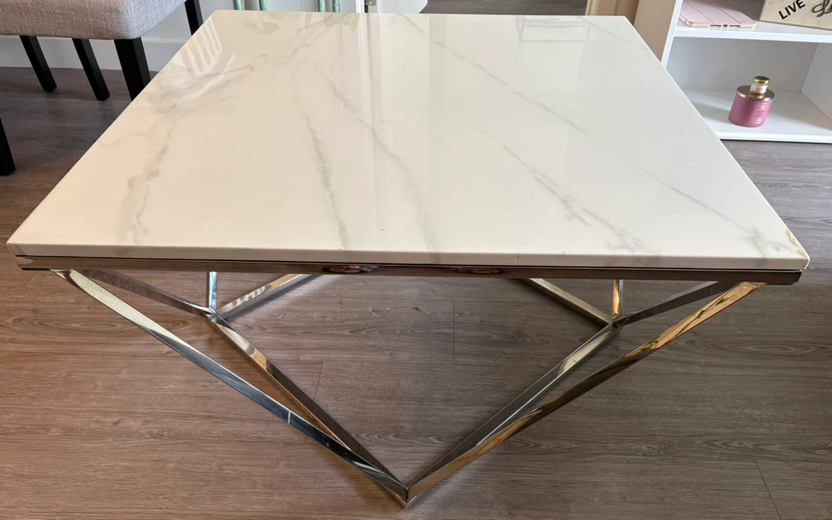 Square Marble Top Coffee Table with Chrome Base - photo 2