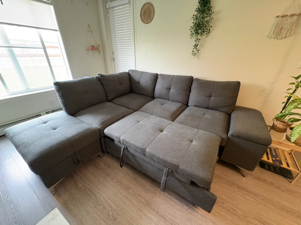Grey Sectional Sofa with Storage Ottoman