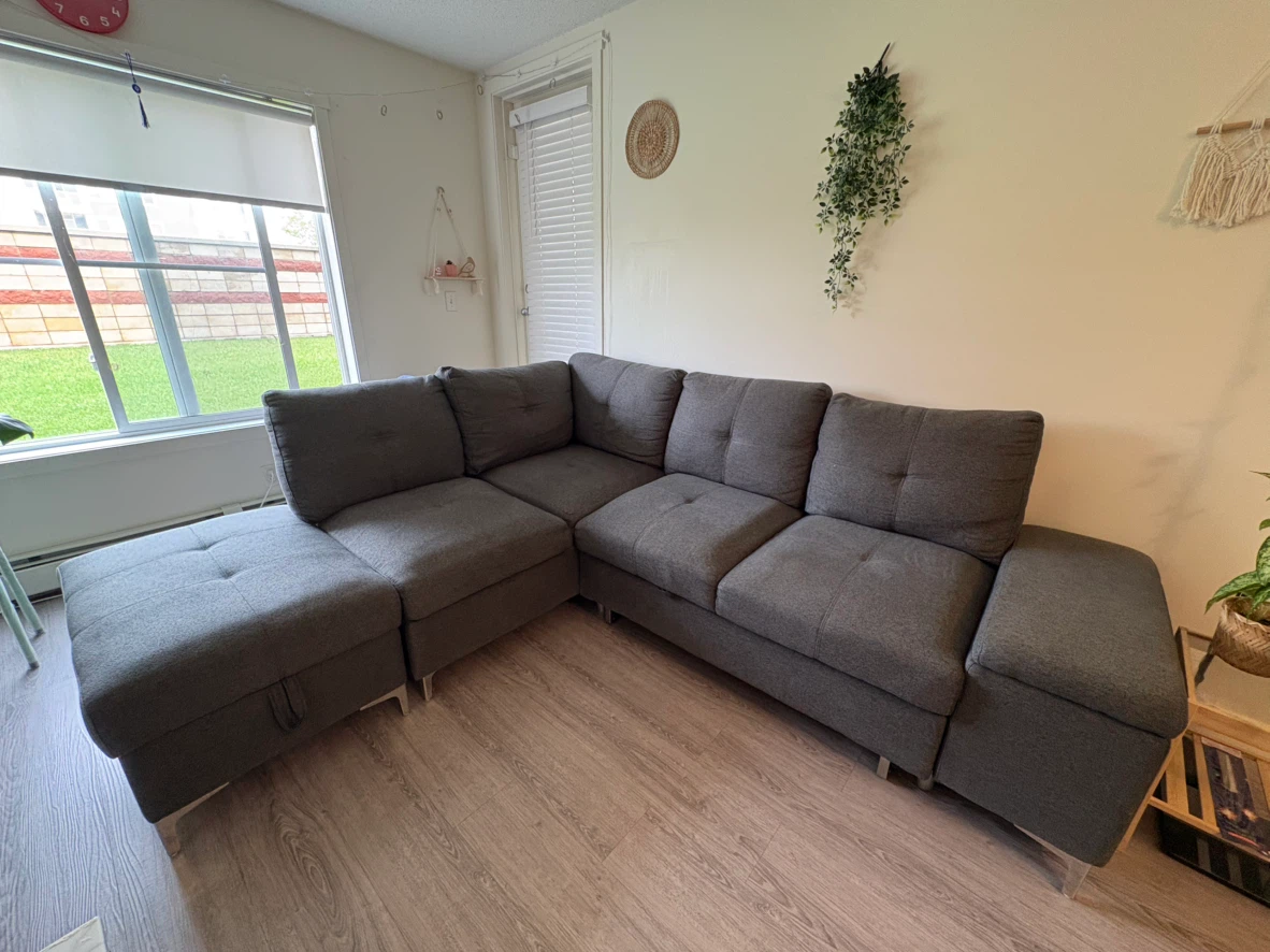 Grey Sectional Sofa with Storage Ottoman - photo 2