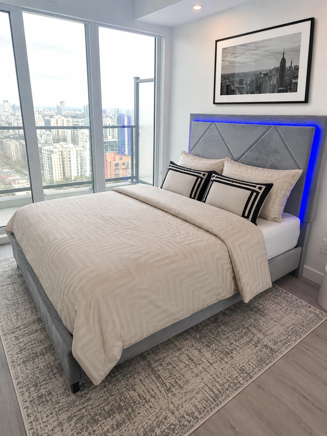 Queen bed with light up headboard