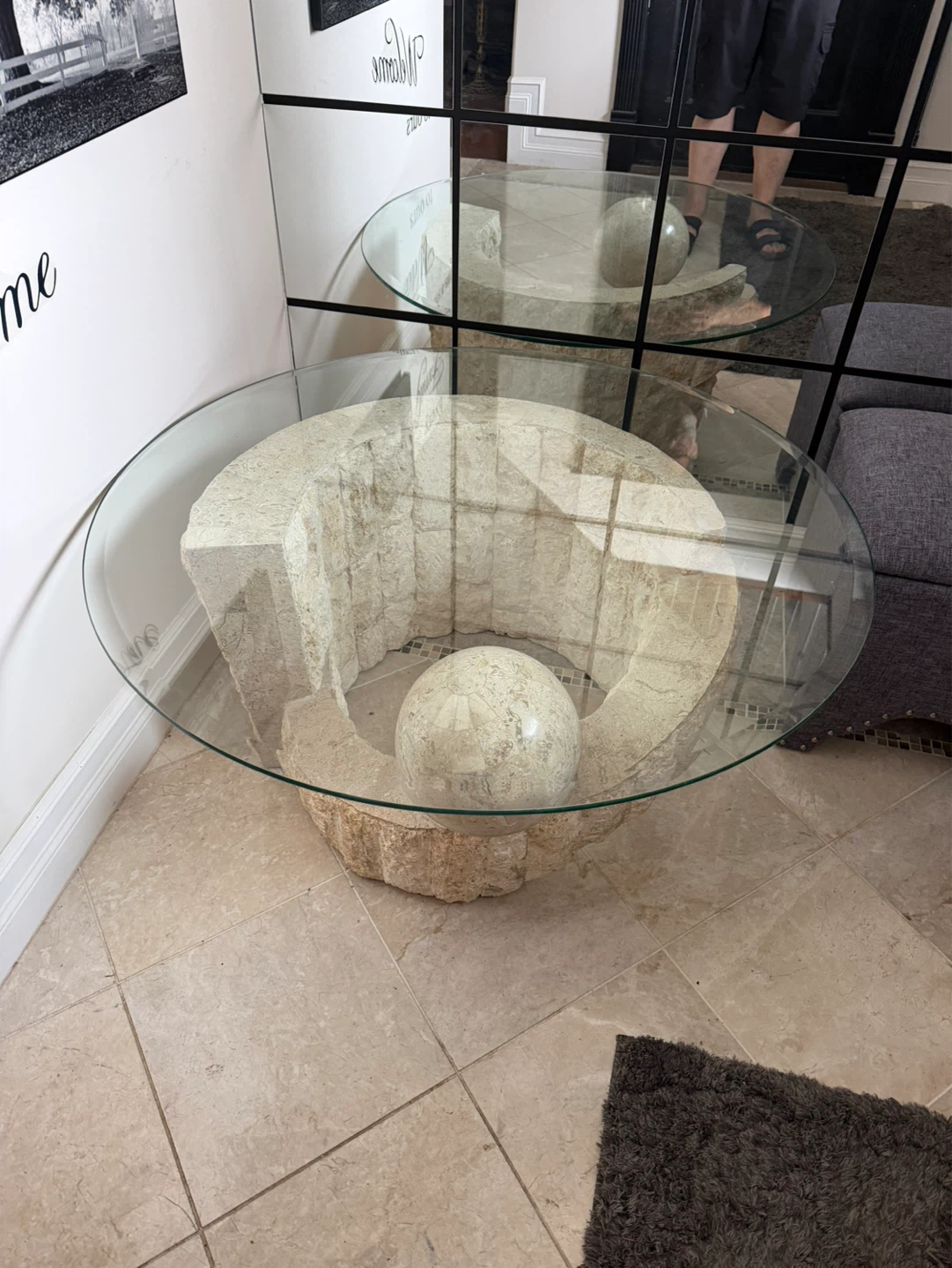 Glass Top Coffee Table with Stone Base - photo 3