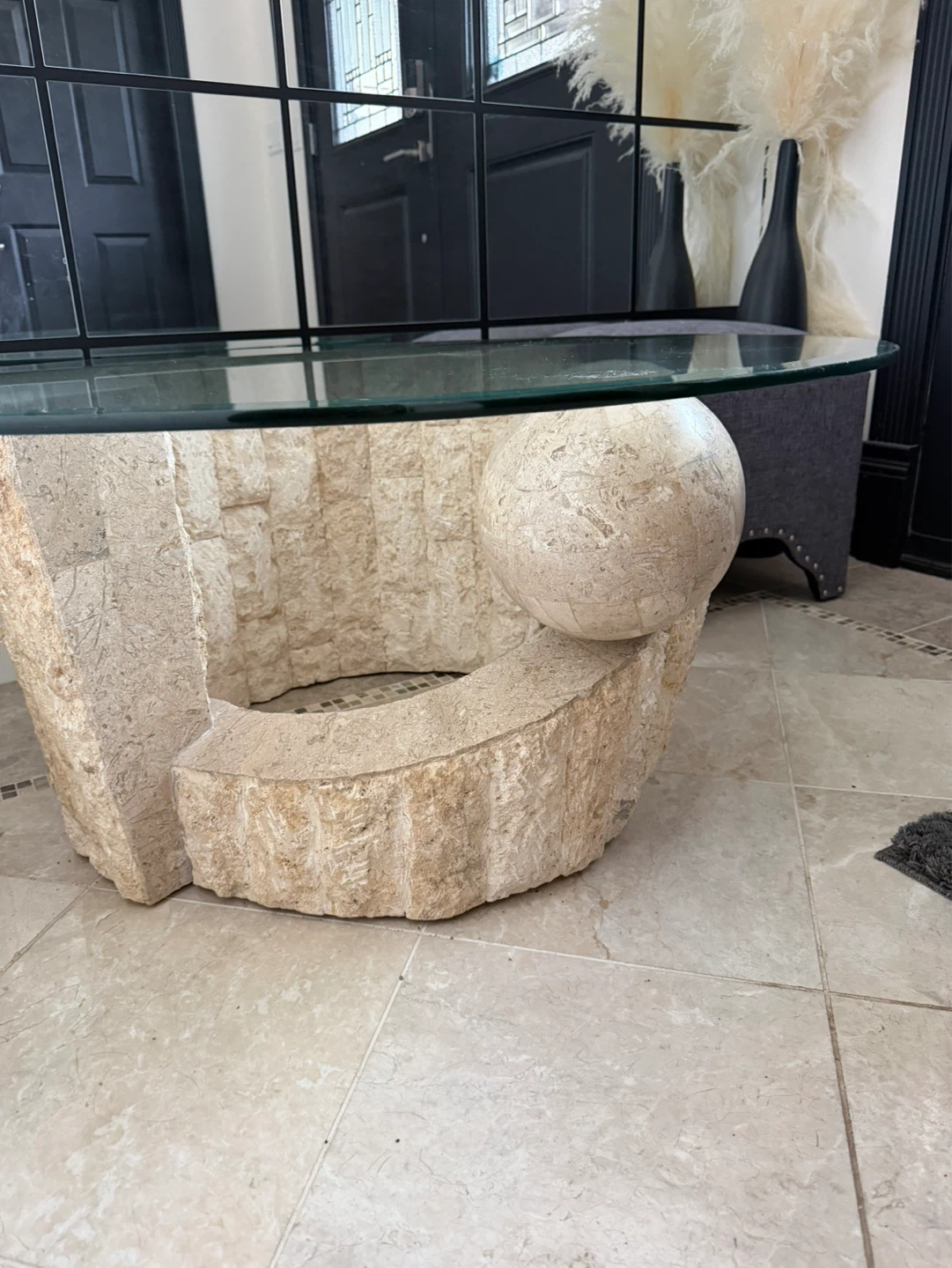 Glass Top Coffee Table with Stone Base - photo 2